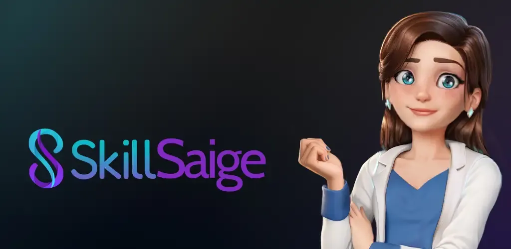 SkillSaige hero artwork showing its virtual trainer and wordmark.
